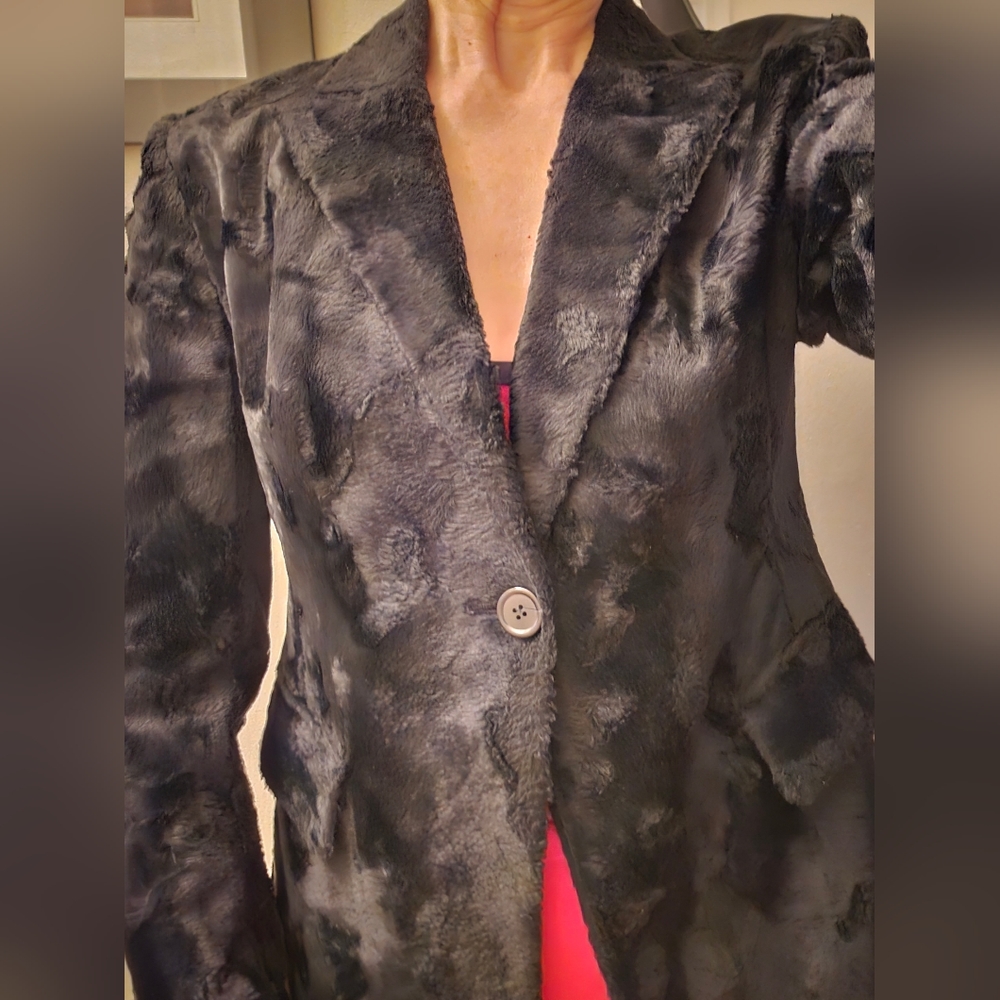 Luxurious Vintage Karen Millen Black Faux Fur Jacket Size UK 12 / US 8 / M